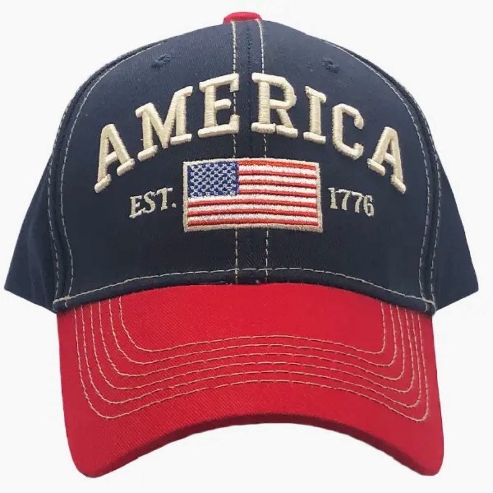 America Embroidered Flag Baseball Cap - Navy & Red